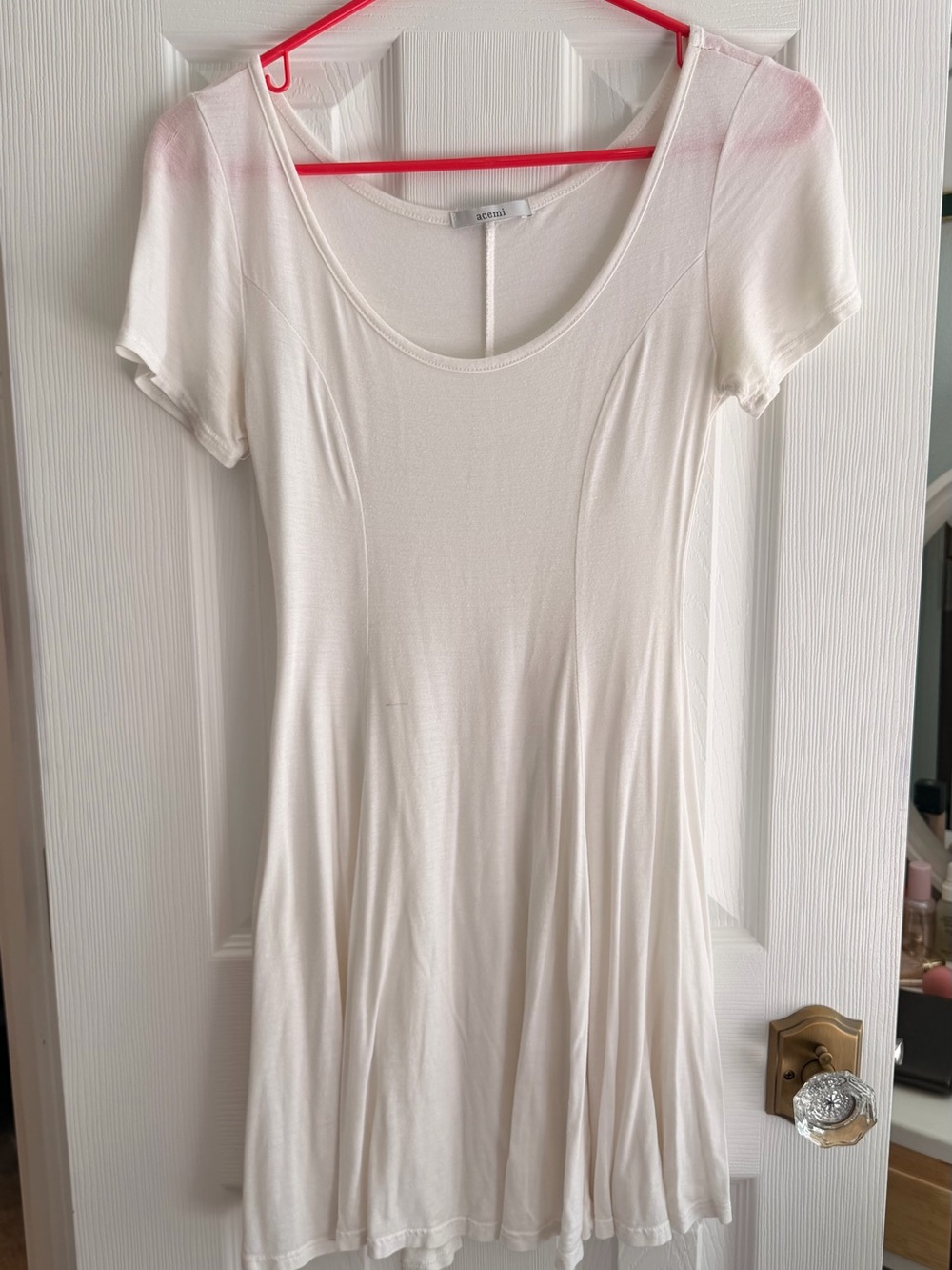 ACEMI Soft White Scoop-Neck Short Sleeve Swing Jersey Knit Dress